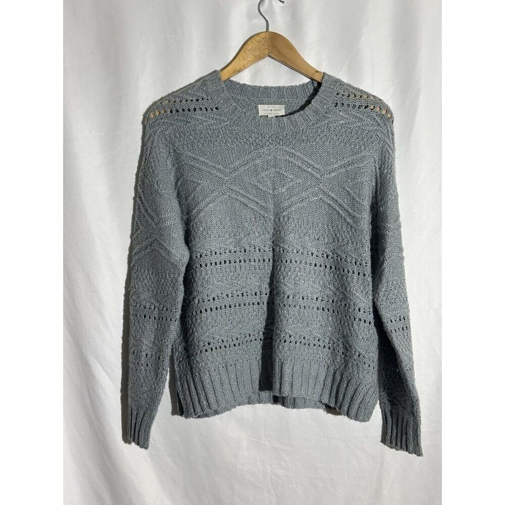 Lucky Brand Sweater Womens Petite Small Cable Knit Crew Neck‎ Sea Foam Green